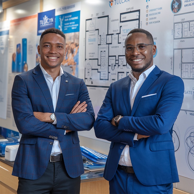 Two black men in blue suits