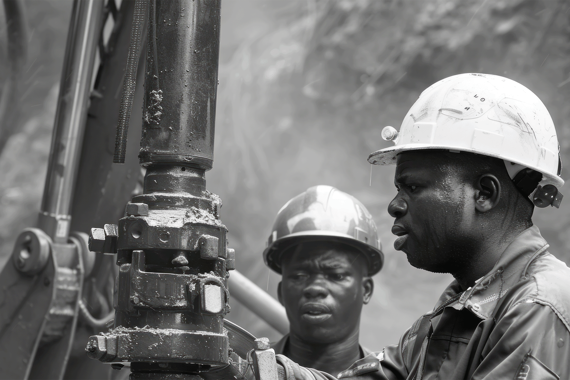 Tulcan energy culture: black and white image of engineers in an oil rig